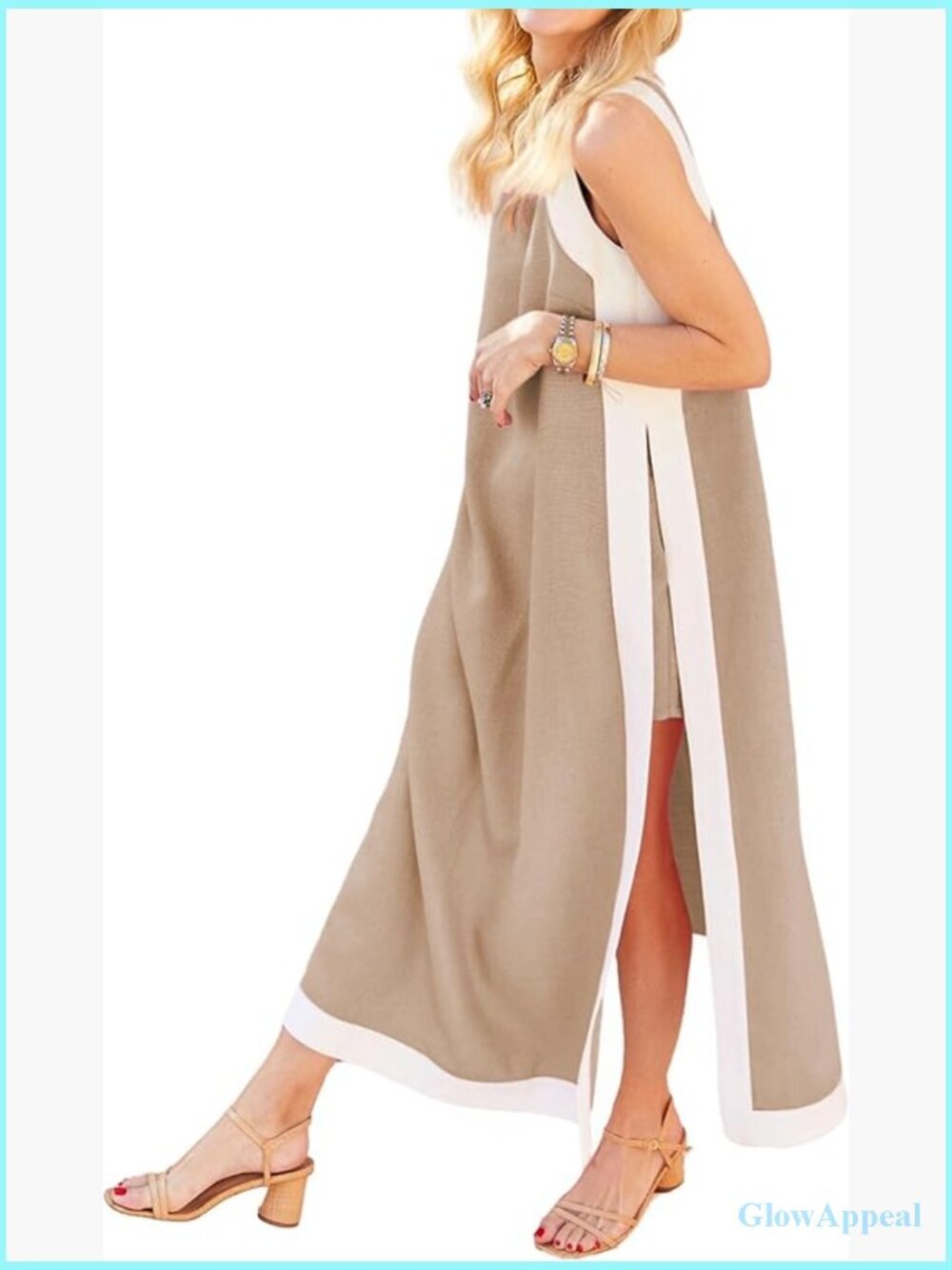 Boho Color Block Sleeveless Maxi Dress Matching Shorts with Pockets
